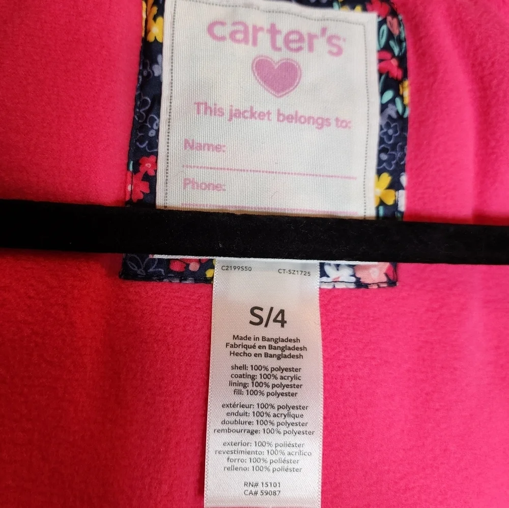 NWT‎ Carters Snow Set Bibs & Puffer Coat Fleece Lined Blue Pink Floral Size S/4